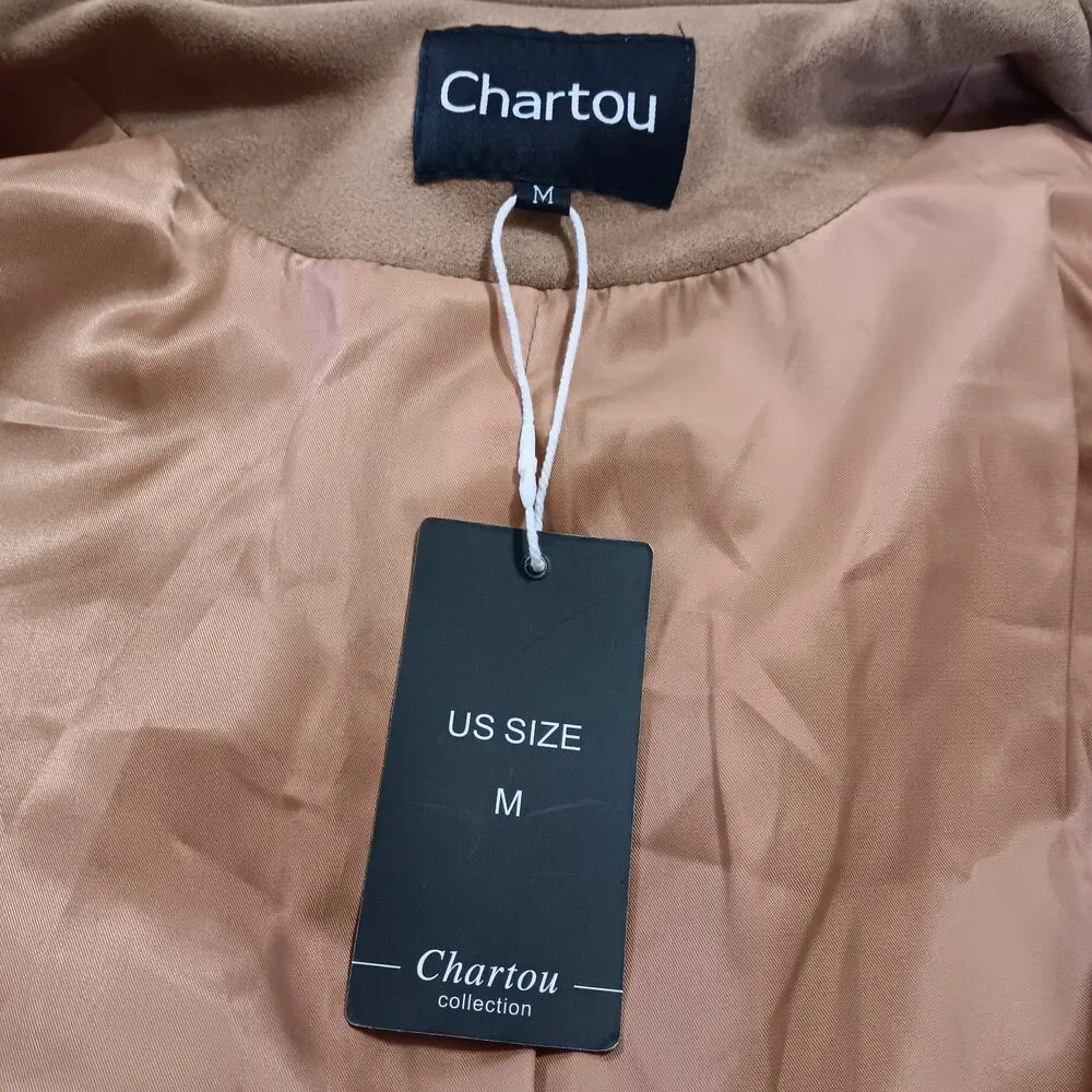 NWT Chartou Faux Suede Camel Color Jacket Sz M Cropped Fringe Open Front - Picture 8 of 10